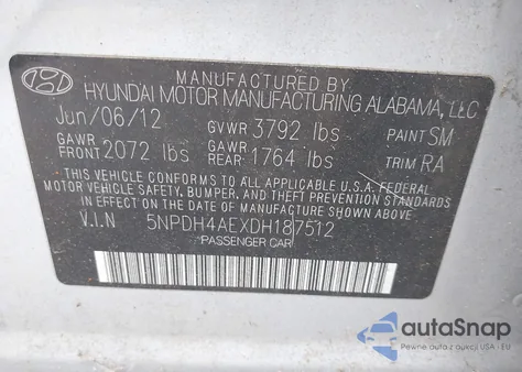 2013 Hyundai Elantra Gls z USA, uszkodzony, nr VIN 5NPDH4AEXDH187512